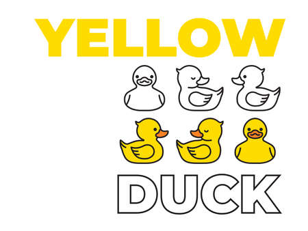 Yellow duck. Rubber duck cartoon character iconのイラスト素材