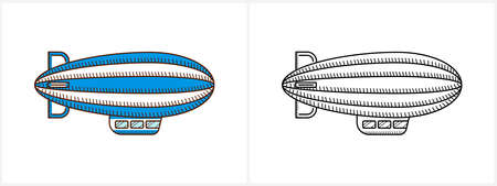 Blimp coloring page for kids. Vintage Zeppelinのイラスト素材