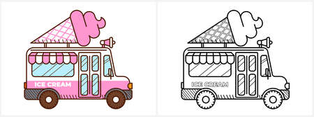 Ice cream van coloring page for kidsのイラスト素材