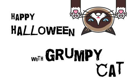Halloween banner. Happy halloween with Grumpy catのイラスト素材