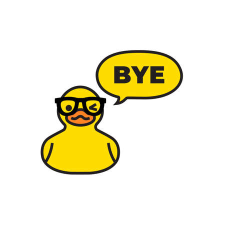 Yellow duck with speech bubble isolated on whiteのイラスト素材