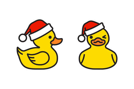 Yellow rubber duck in santa claus hatのイラスト素材