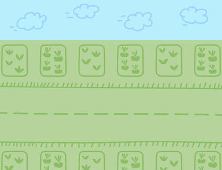Farm road. Landscape scene flat vector in cartoonのイラスト素材