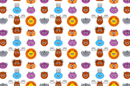 Cute animals faces seamless pattern. Cat, dogのイラスト素材