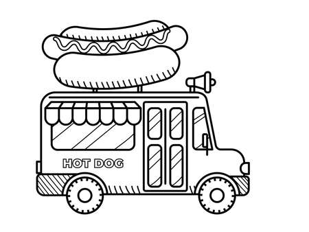 Hot dog van coloring page for kidsのイラスト素材