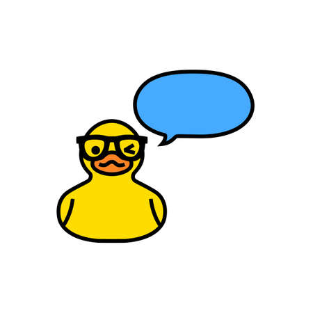 Yellow duck with speech bubble isolated on whiteのイラスト素材