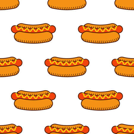 Hot dog seamless pattern on white backgroundのイラスト素材