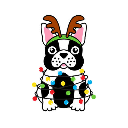 French bulldog in costume christmas deer tangledのイラスト素材