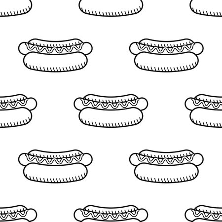 Hot dog seamless pattern black and whiteのイラスト素材