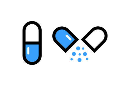 Pills icon isolated on white. Pill icon vectorのイラスト素材