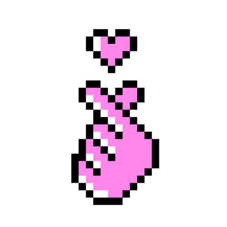 K pop love symbol pixel art icon Korean hand heartのイラスト素材