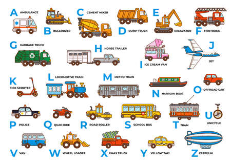 ABC car. English Alphabet car. Cartoon carのイラスト素材
