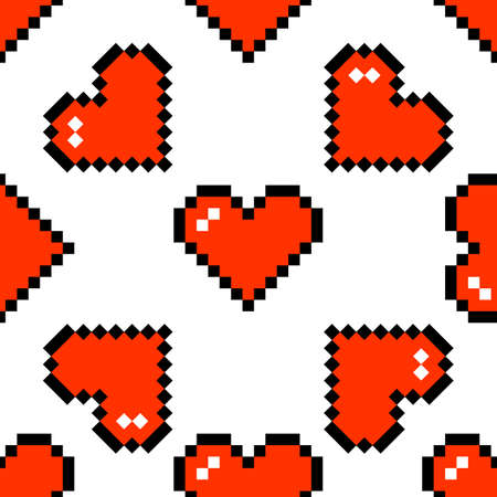 Red heart shape pixel art seamless patternのイラスト素材