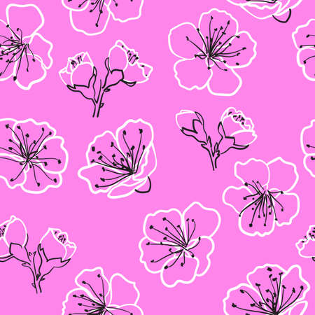 Blooming sakura seamless pattern Hand drawn cherryのイラスト素材