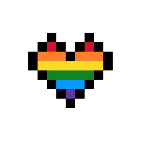 Rainbow heart shape pixel art icon LGBTQのイラスト素材