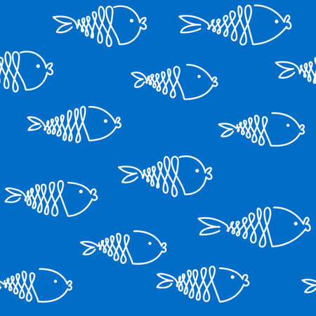 Fishes seamless pattern on blue. Super tunaのイラスト素材