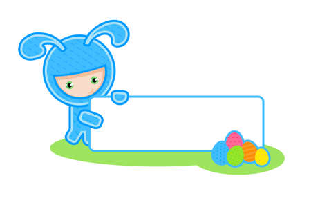 Easter. Bunny and banner isolated on whiteのイラスト素材