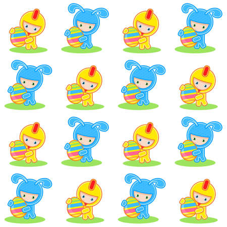 Easter seamless pattern bunny and chicken with eggのイラスト素材
