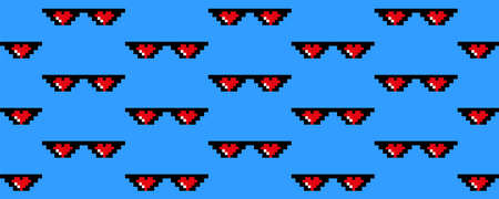 Pixel glasses with hearts seamless pattern memeのイラスト素材