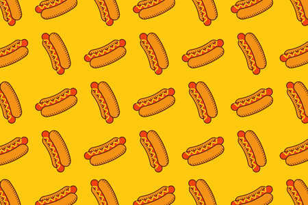 Hot dog seamless pattern on yellow backgroundのイラスト素材