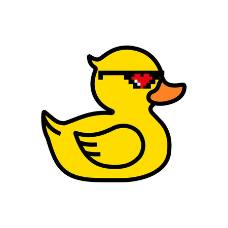 Rubber yellow duck in pixel sunglasses with heartのイラスト素材