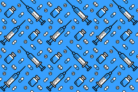 Syringe and vial, pills and vitamins patternのイラスト素材