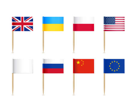 Toothpick flags set Ukraine United Kingdom Polandのイラスト素材