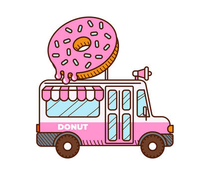 Donut van icon. Food truck isolated on whiteのイラスト素材