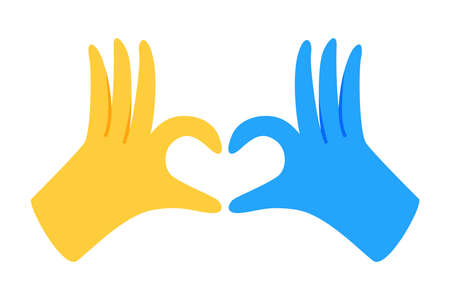 Hands in heart form in Ukraine flag colorのイラスト素材