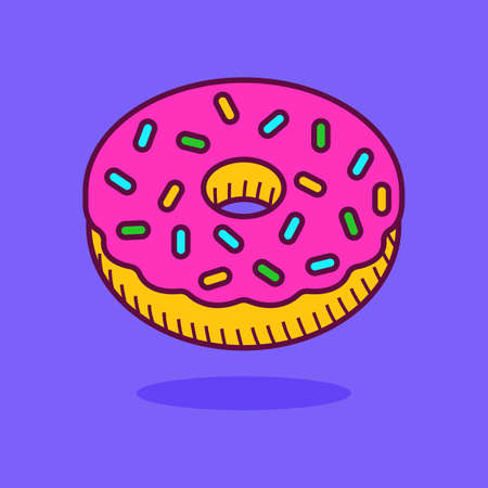Doughnut. Donuts with pink icing. Cartoon styleのイラスト素材
