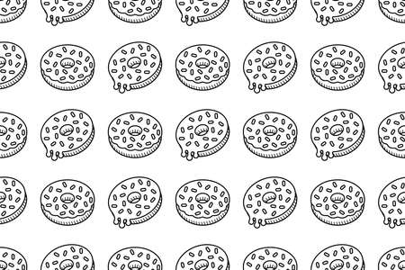 Donuts seamless pattern black and white lineのイラスト素材