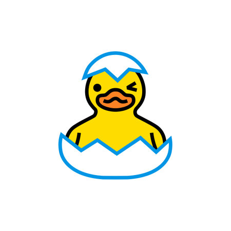 Yellow duck chick hatches from an eggのイラスト素材