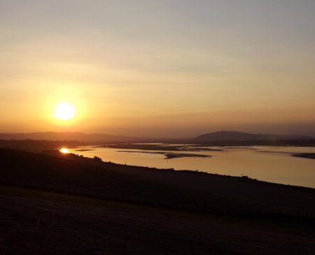 Sunset in a Scottish Har on the River Tayの写真素材