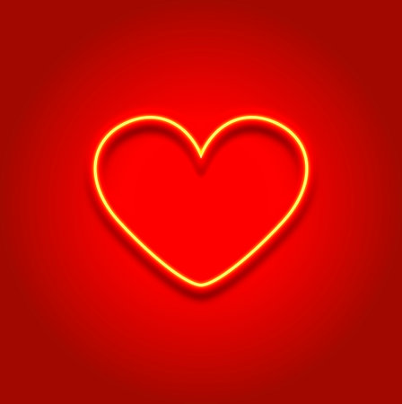 Neon heart on a red background. Valentine's Day. Vector illustrationのイラスト素材