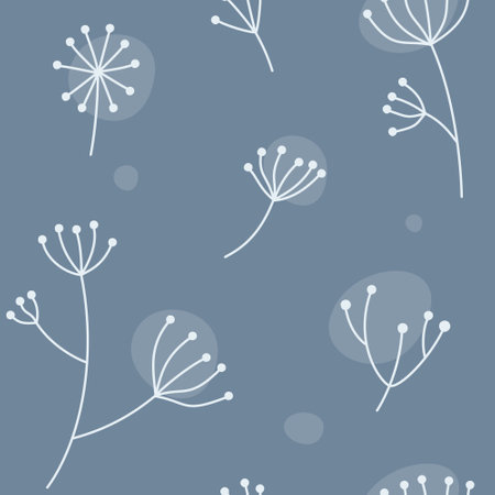 Herbal seamless blue pattern with fennel flower. Floral vector rustic ornament for fabric, textile, wrapping paper.のイラスト素材