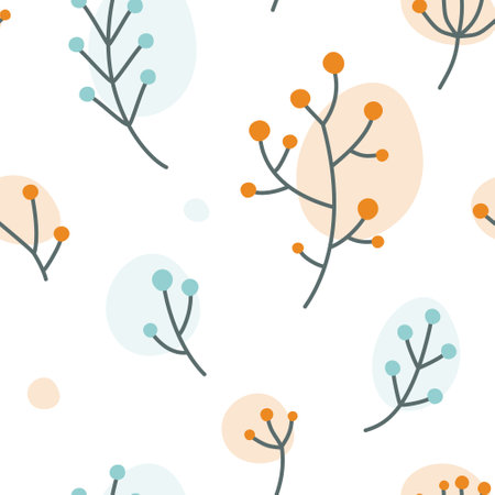 Seamless branch with berries pattern. Abstract floral texture for fabric, textile, apparel, wrapping paper.のイラスト素材