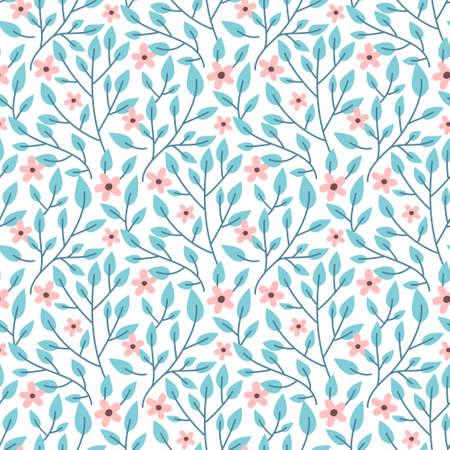 Vector seamless floral pattern. Print with flower and leaves. Texture for fabric, textile, apparel.のイラスト素材