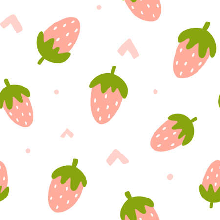 Organic strawberry pattern. Sweet simple berry shapes print for fabric, textile, apparel, wrapping paper, nursery.のイラスト素材