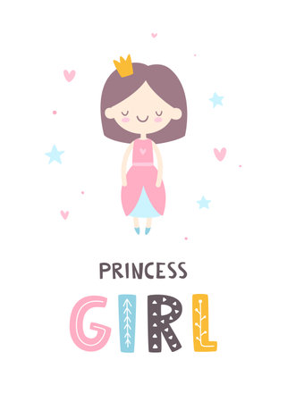 Cute princess baby girl. Poster for girls room. Vector girly print for apparel and wall art.のイラスト素材