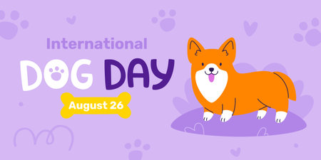Dog day banner with cute cartoon corgi. Vector template with funny dog.のイラスト素材