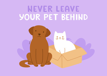 Banner with cute homeless pets. Cartoon poster with dog and cat in a box.のイラスト素材