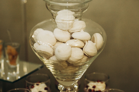 Delicious dessert at wedding reception close-up, business dinner party candy bar catering in luxury restaurant, biscuits and cake, food blog conceptの写真素材