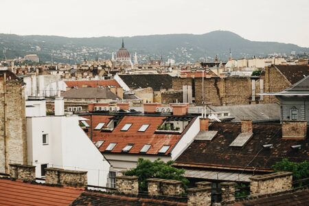 beautiful roofs of old building in Budapest city, travel concept, old european town