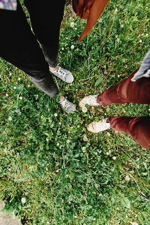 stylish happy hipster couple having fun traveling  in sunny spring timeの写真素材