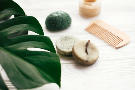 Zero waste solid shampoo bar, bamboo toothbrushes, wooden brush, natural deodorant and konjaku...