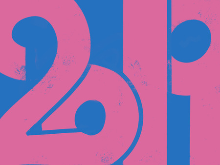 2019 text sign. Happy New Year concept. Hand written creative  2019 retro style number in pink color on blue background, illustration. Street art style. Seasonal greeting cardの写真素材