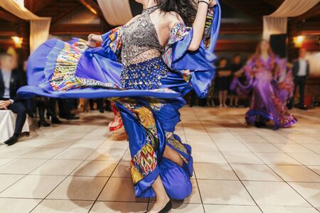 Gypsy dance festival, Woman performing romany dance and folk songs in national clothing. Beautiful...
