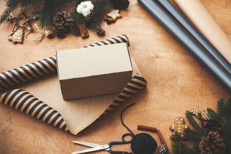 Wrapping christmas gifts concept.の写真素材