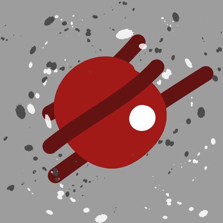 Abstract red planet on contemporary grey background with black and white dots. Abstract hand drawn vector. Space and sphere conceptのイラスト素材