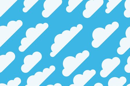Cute clouds seamless pattern. White clouds on blue background pattern. Modern hand drawn vector illustration in flat style. Wrapping paper or banner template. Baby's roomのイラスト素材